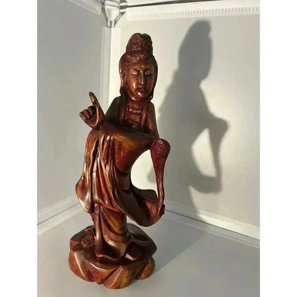 None Other - Old Chinese Boxwood Wood Hand Carved Kwan Yin Guanyin